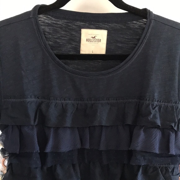 HOLLISTER Navy Blue Textured Ruffle Layer Soft Top - Picture 3 of 9
